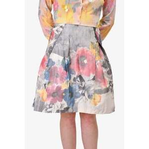 Carolina Herrera 2011 Grey/Pink Watercolour Flower Skirt Size 6